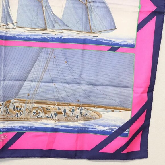 HERMES Carre 90 Scarf ""REFALES"" Silk Blue Auth - Picture 11 of 15